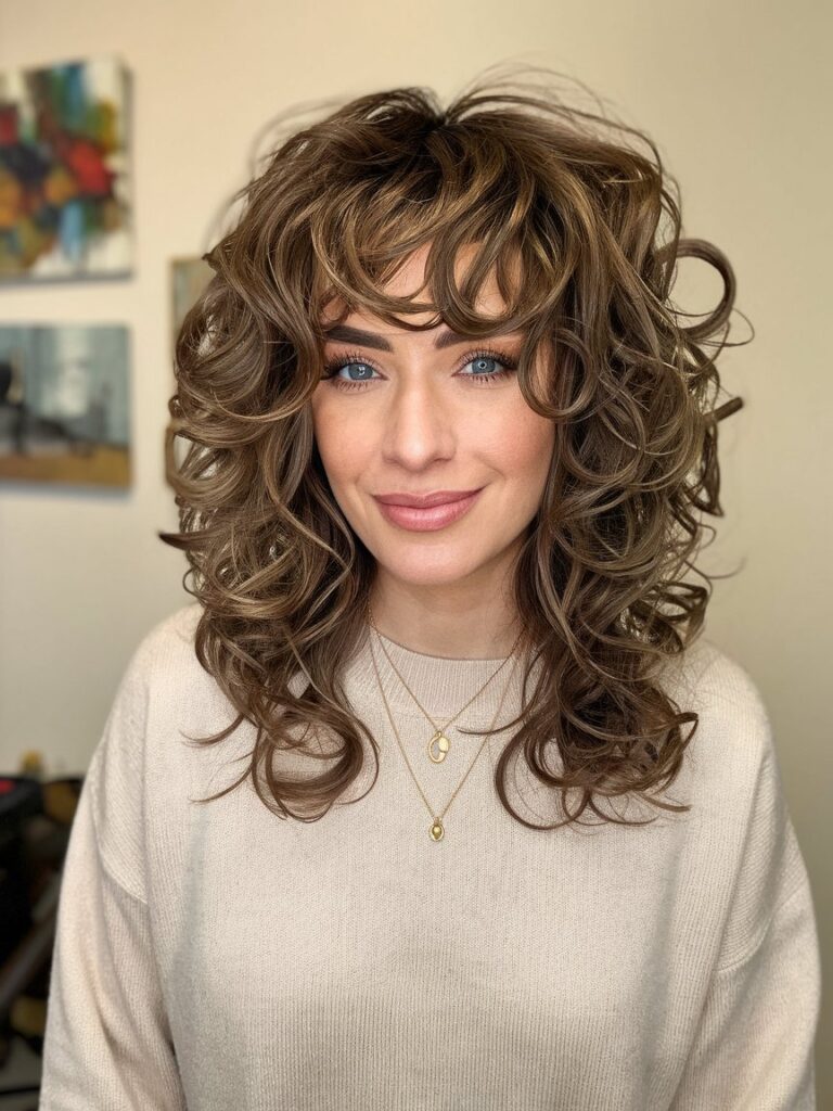 10. Natural Beauty: Curly Layers with Spiral Bangs