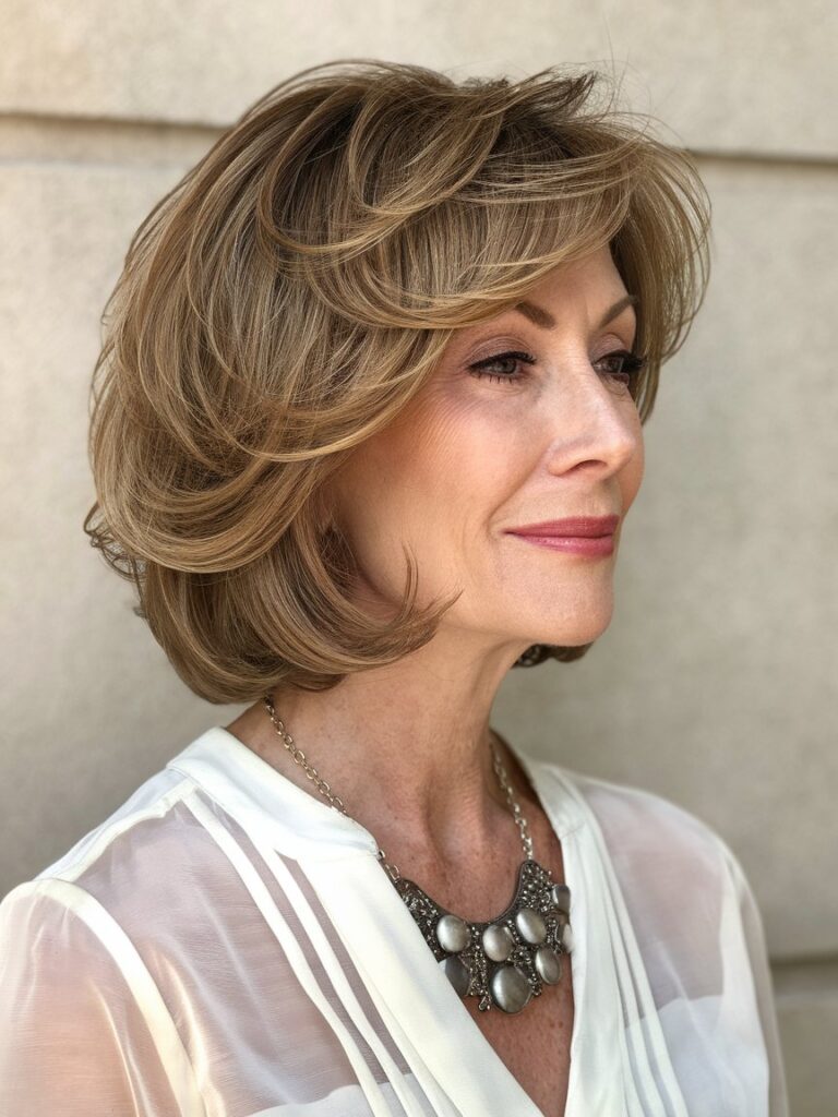 56. Medium-Length Bob with Layered Ends