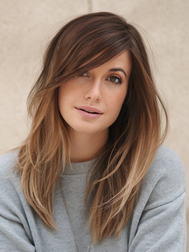 19. Balancing Side Bangs with Layers