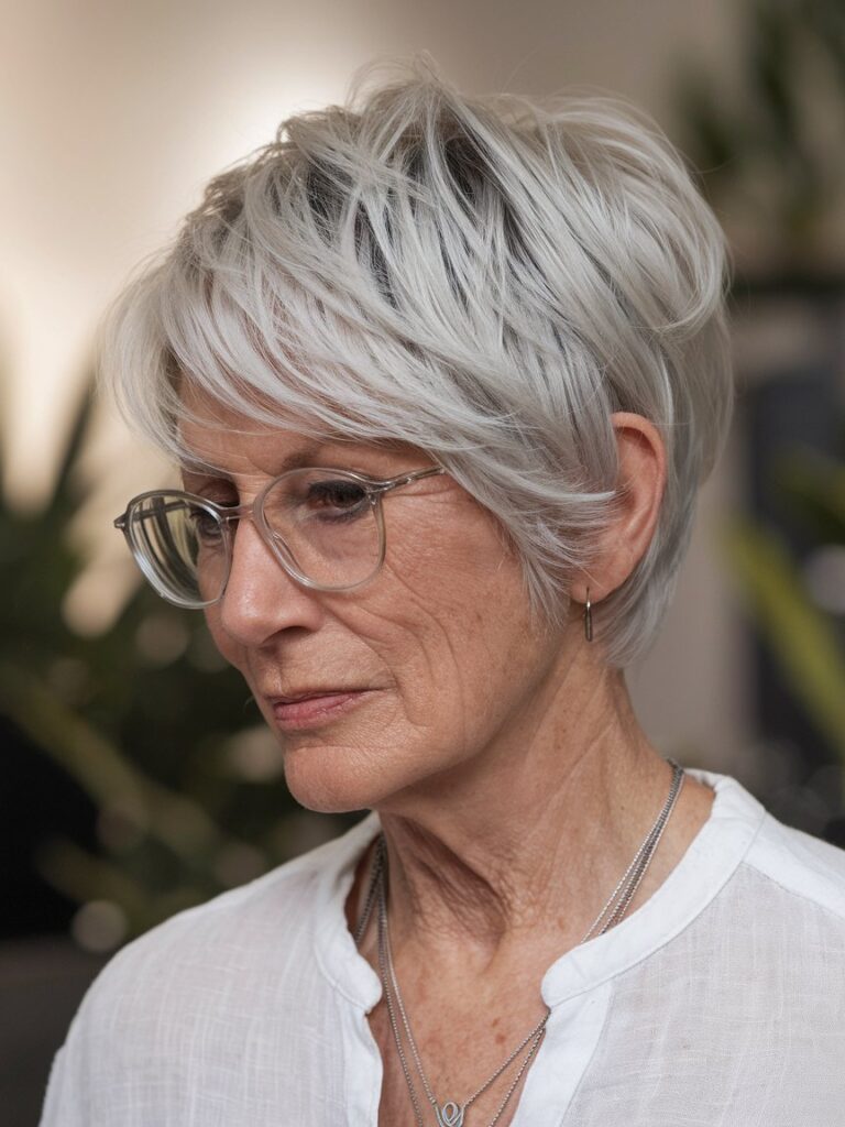 52. Short Silver Pixie with Textured Layers