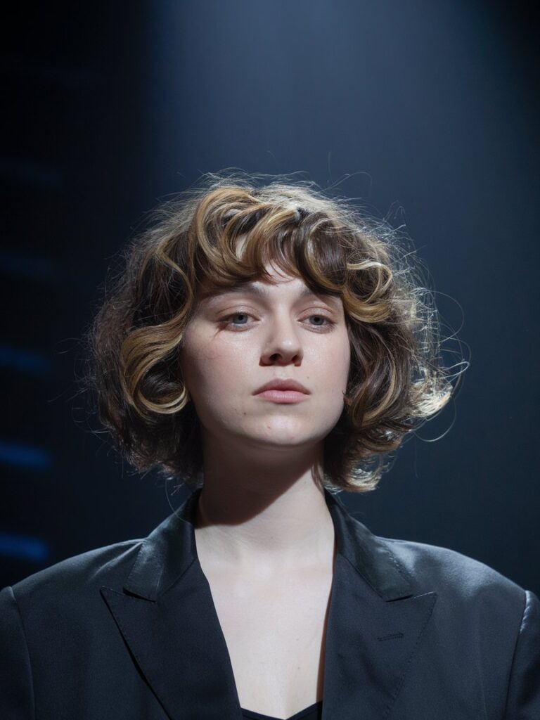 4. Blunt Curly Bob with Highlights