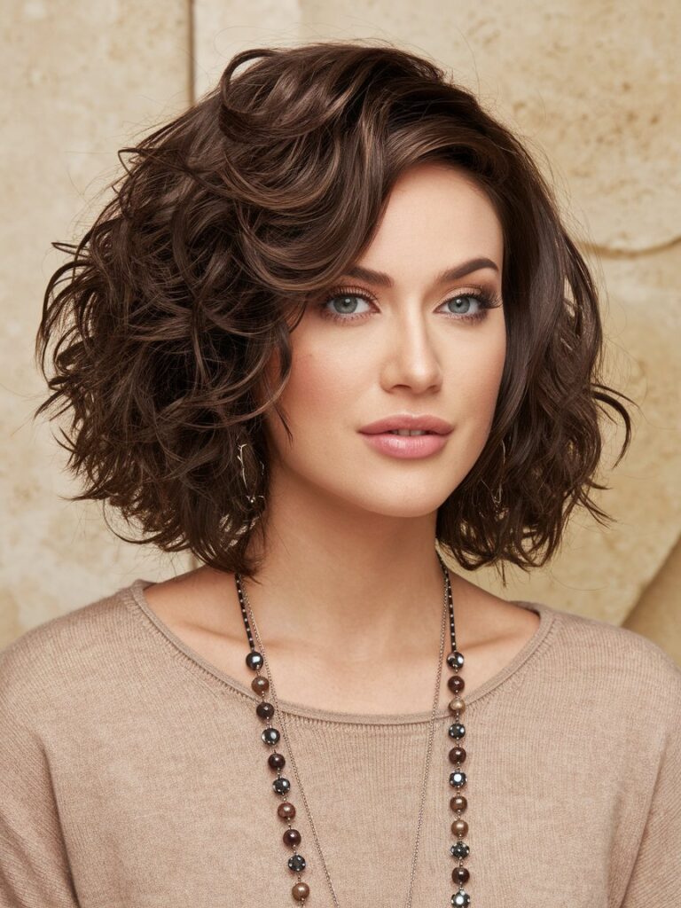 14. Curly Bob with Deep Side Part