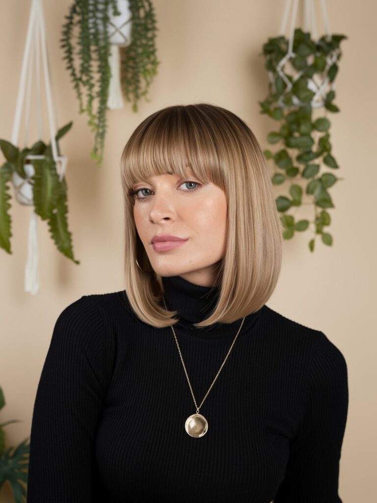 1. Sleek Straight Bob with Bangs