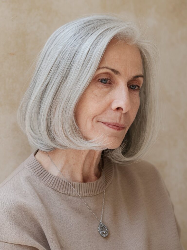 38. Sleek Silver Bob for Fine Hair