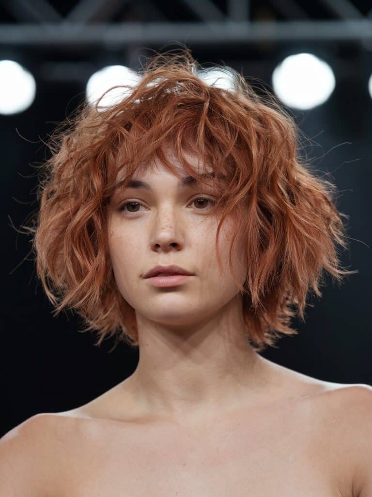 20. Short Curly Copper Shag with Bangs