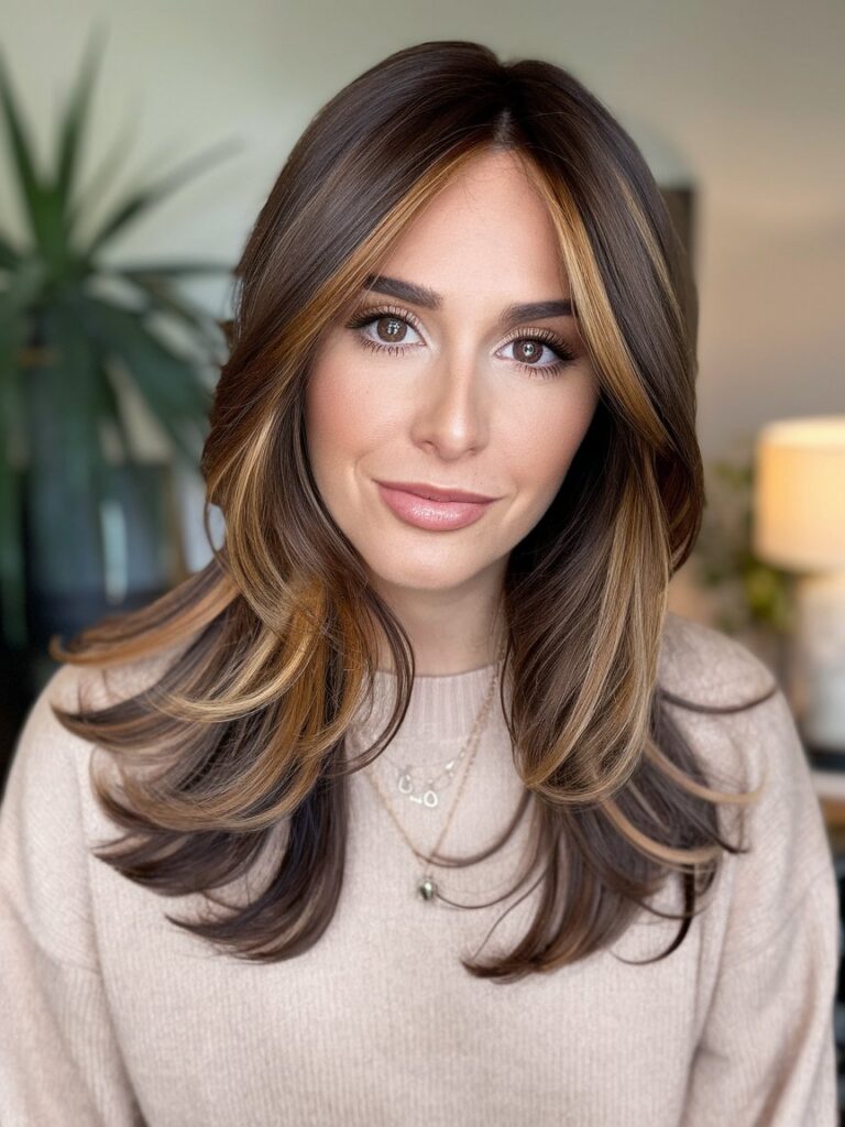 6. Espresso Brown with Caramel Blonde Highlights