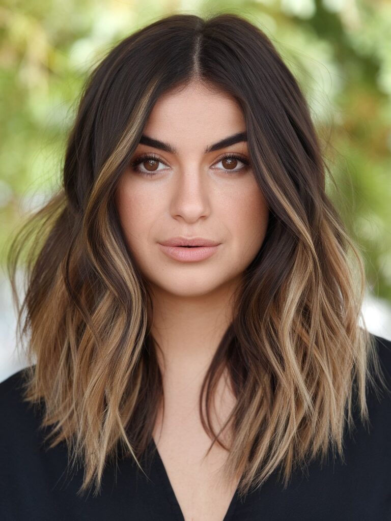 27. Dark Brown with Caramel Balayage