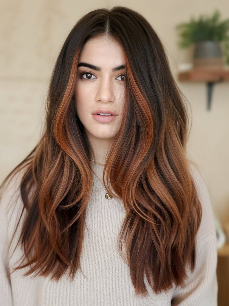 8. Midnight Brown with Auburn Balayage