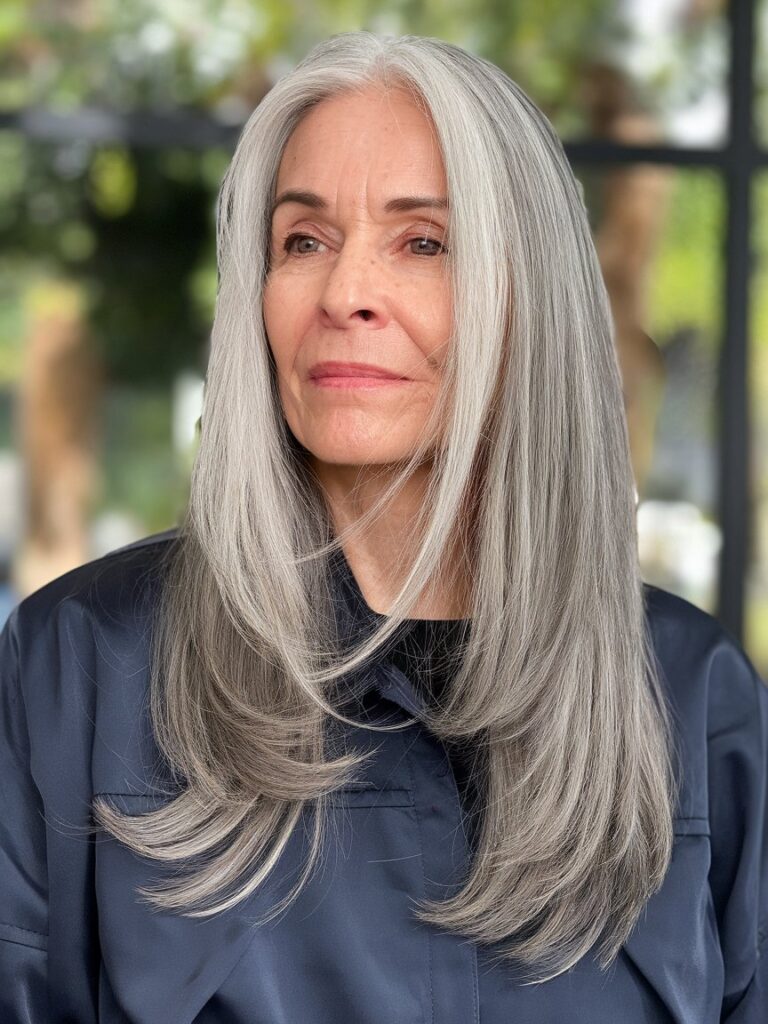 8. Long Straight Silver Gray Cut