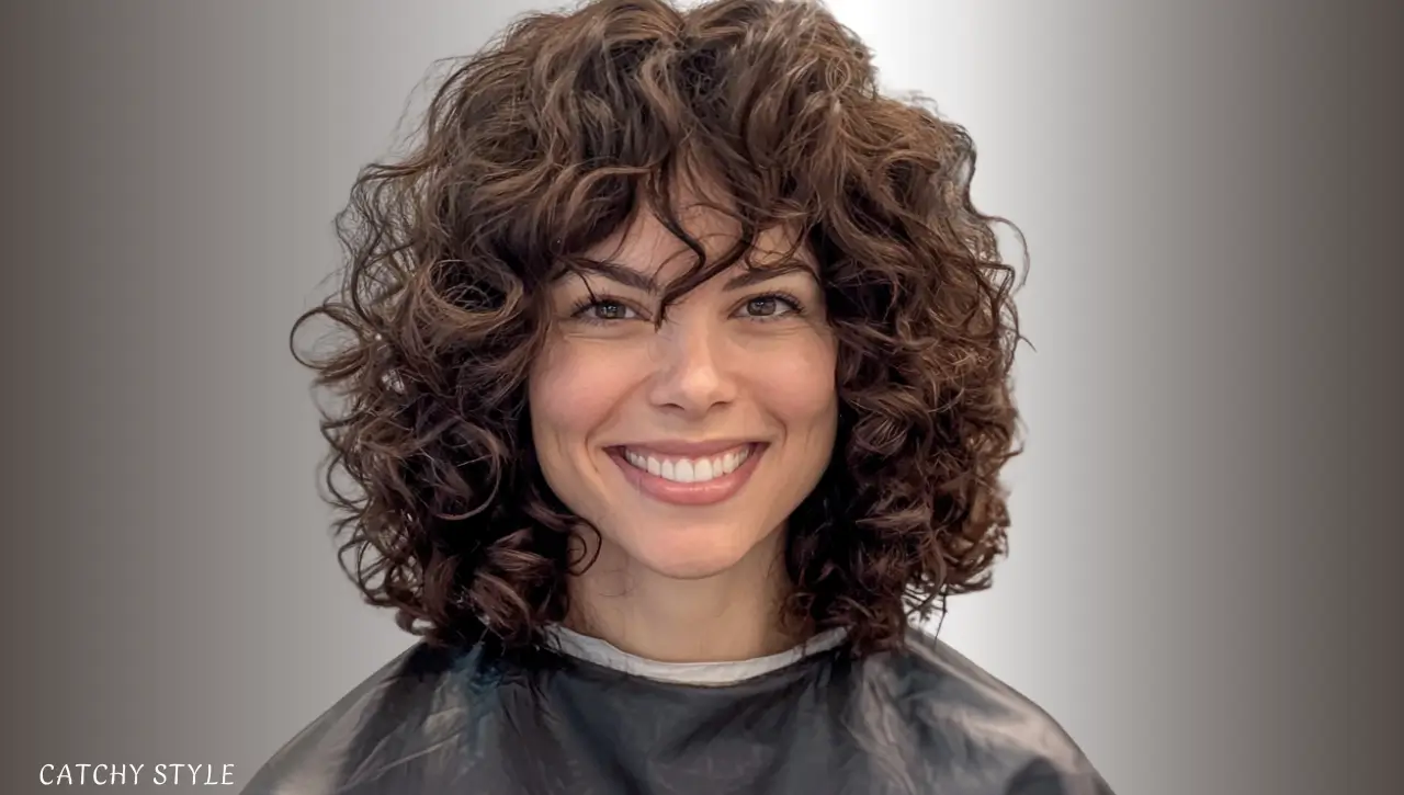 Curly Shoulder-Length Wolf Haircut in Dark Chestnut Curly Shoulder-Length Wolf Haircut in Dark Chestnut