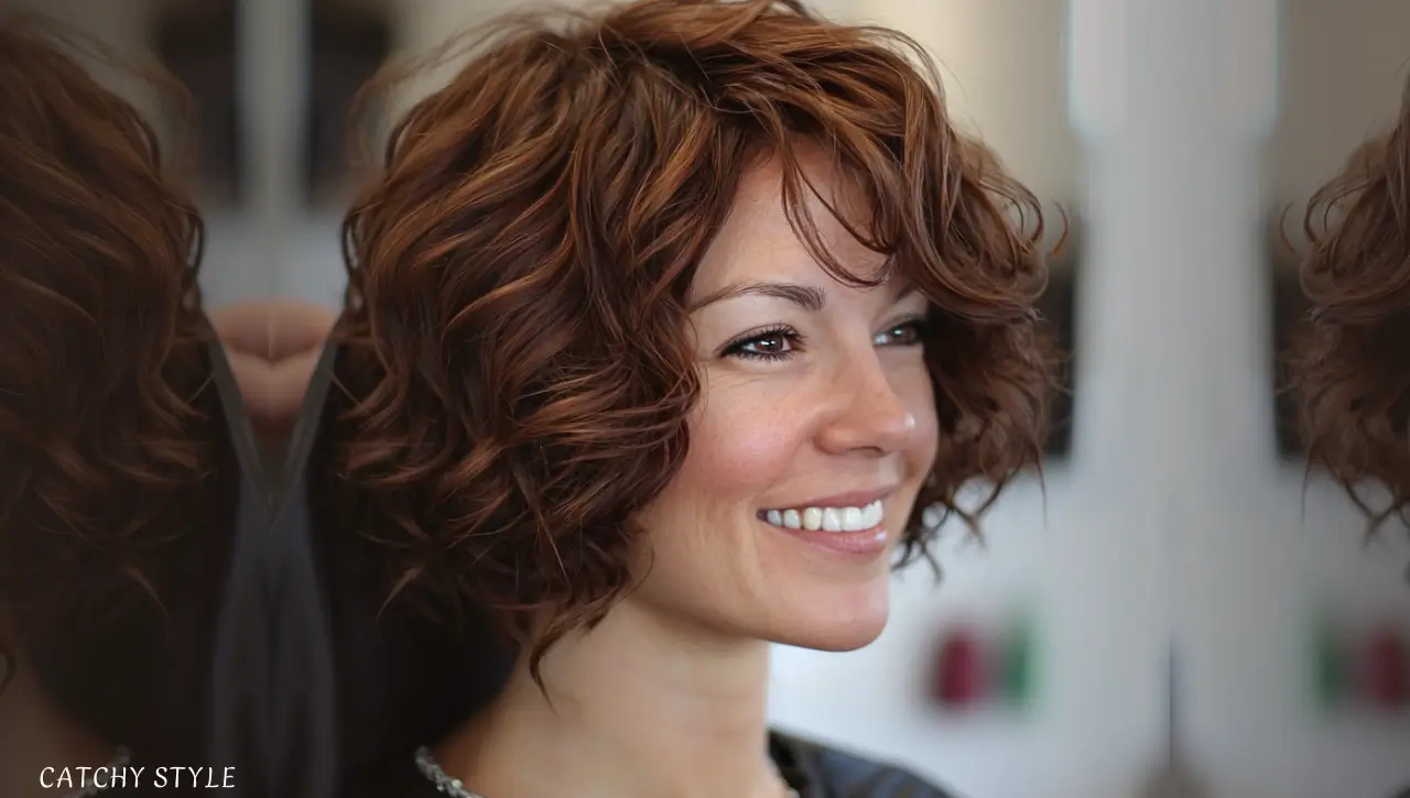 Curly Wolf Bob with Deep Mahogany Undertones Curly Wolf Bob with Deep Mahogany Undertones