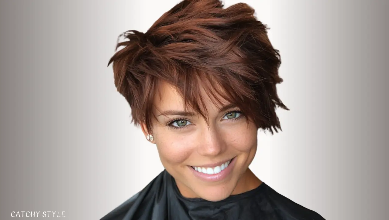 Pixie Wolf Haircut in Auburn Brown with Subtle Layers Pixie Wolf Haircut in Auburn Brown with Subtle Layers