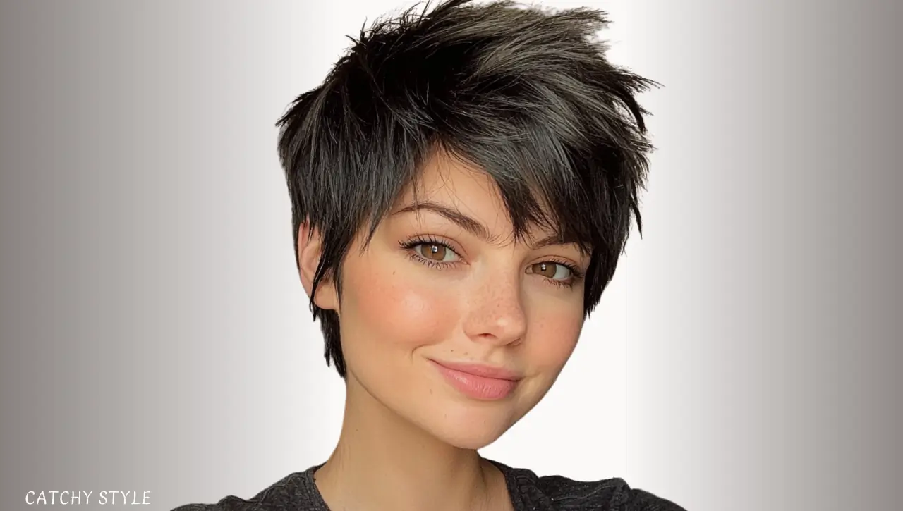 Short Wolf Haircut in Natural Black with Front Layers Short Wolf Haircut in Natural Black with Front Layers