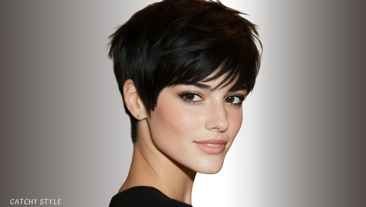 Short Wolf Haircut with Baby Bangs in Natural Black Short Wolf Haircut with Baby Bangs in Natural Black