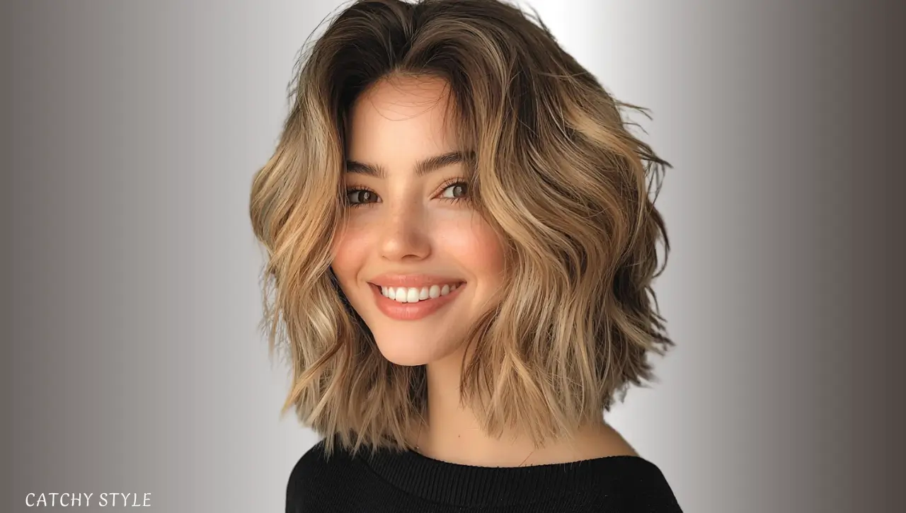 Wavy Wolf Bob with Golden Brown Undertones Wavy Wolf Bob with Golden Brown Undertones