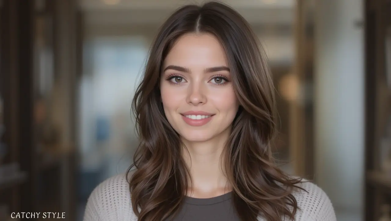 Elegant hairstyle in rich Dark Neutral hair color for a classic and versatile style Woman with sleek Dark Neutral hair color