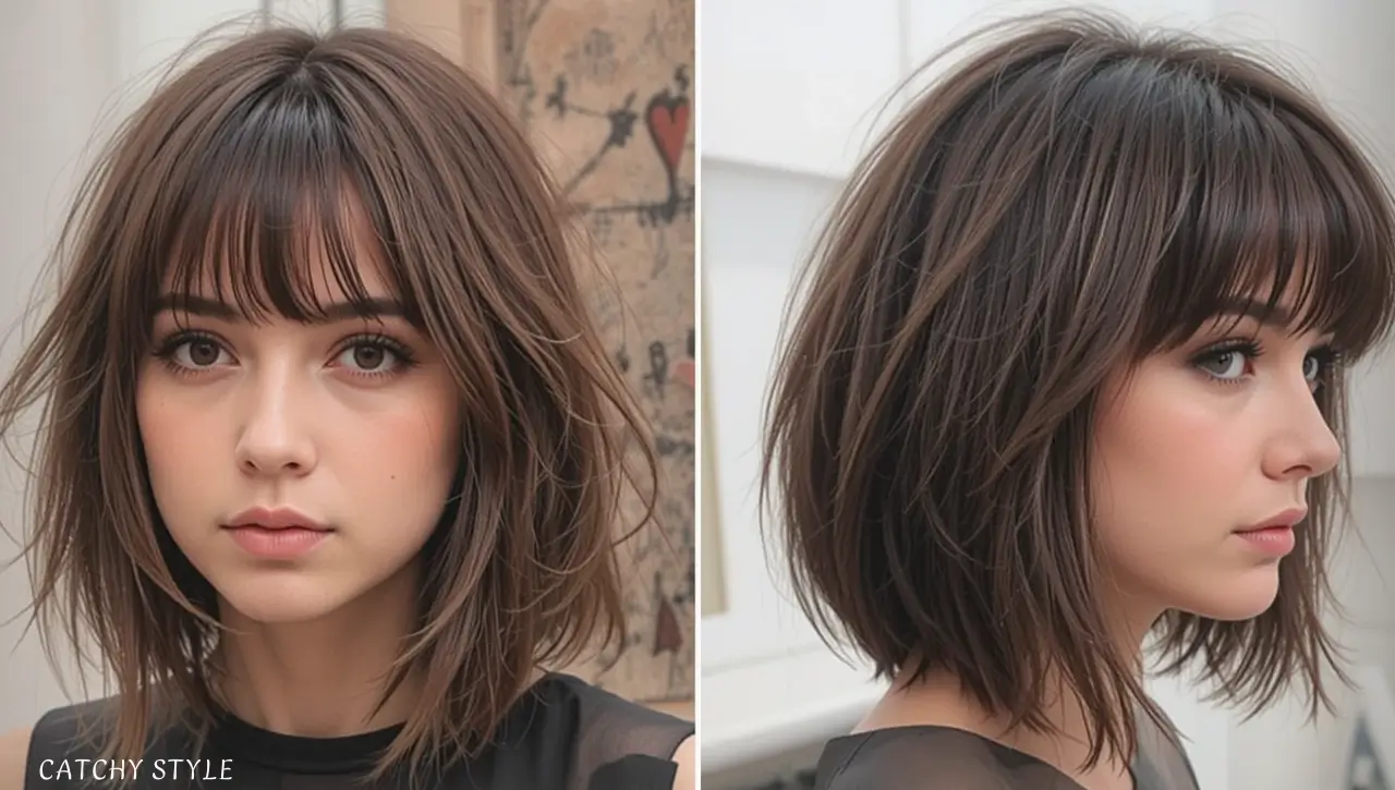 Lob with Airy Bangs for Round Faces Lob with Airy Bangs for Round Faces