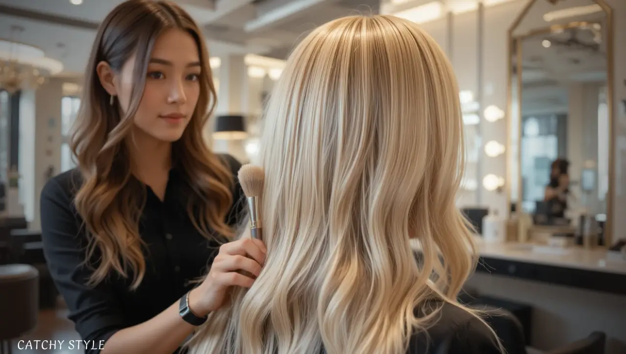 Professional blonde hair salon coloring with highlights Professional blonde hair salon coloring with highlights