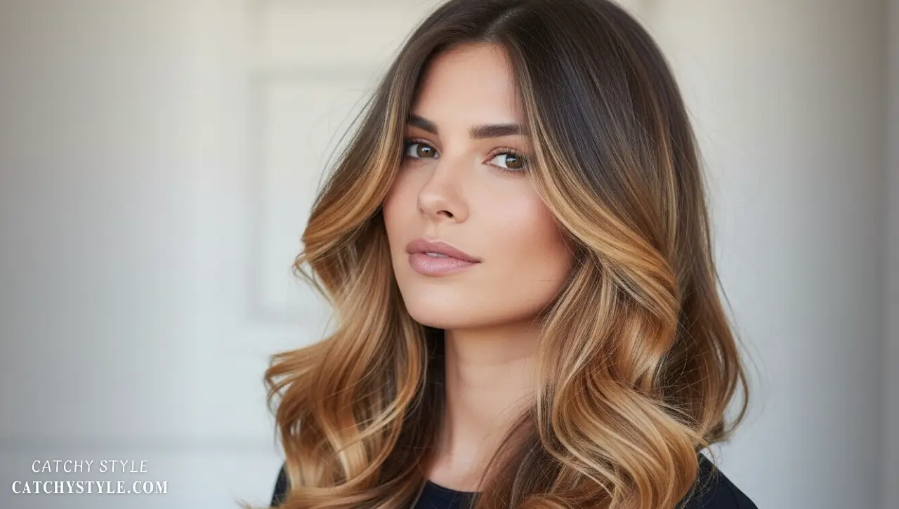 Smoky Caramel Melt for Chic Autumn Hair Look Ash-brown roots with caramel hair ends