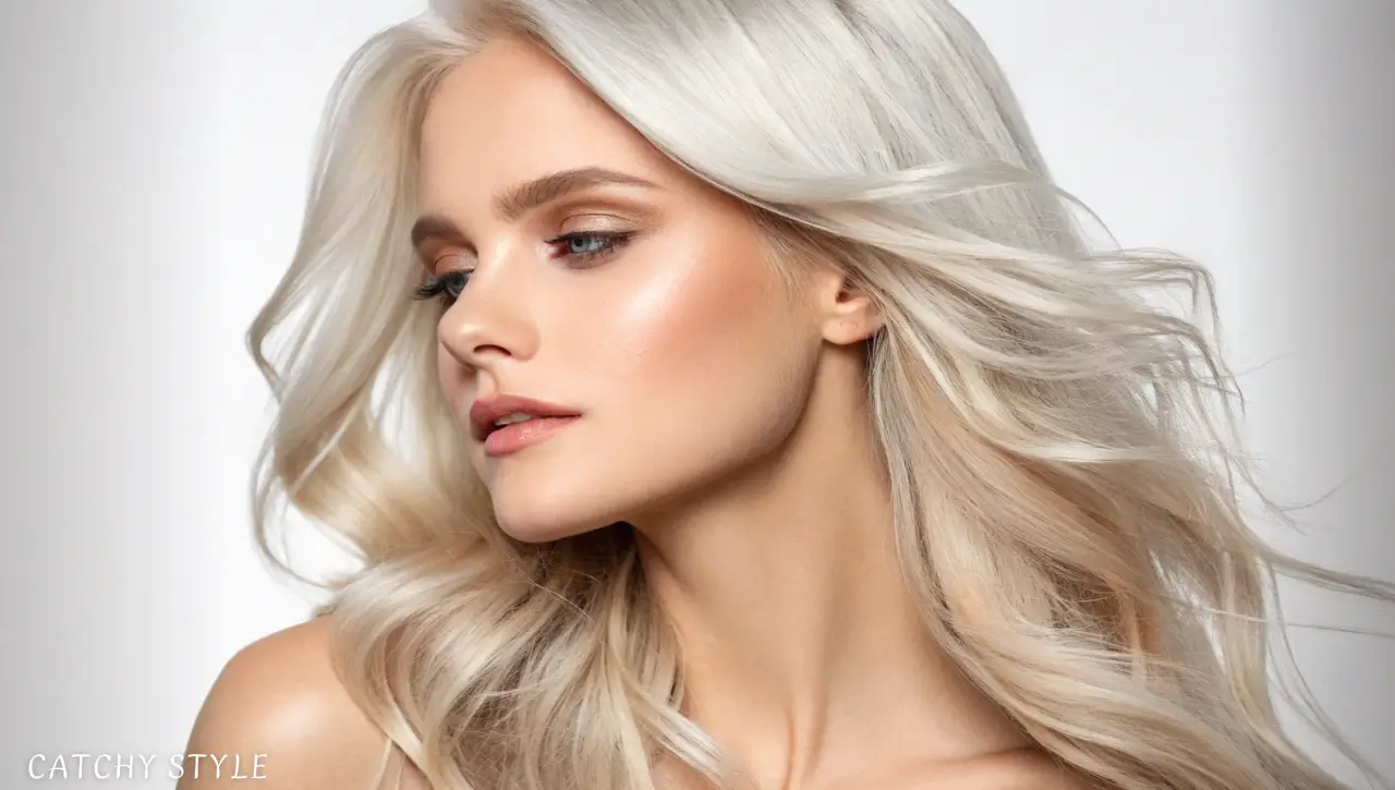 Fair skin woman with platinum blonde hair and soft highlights Woman with fair skin and ash blonde hair color