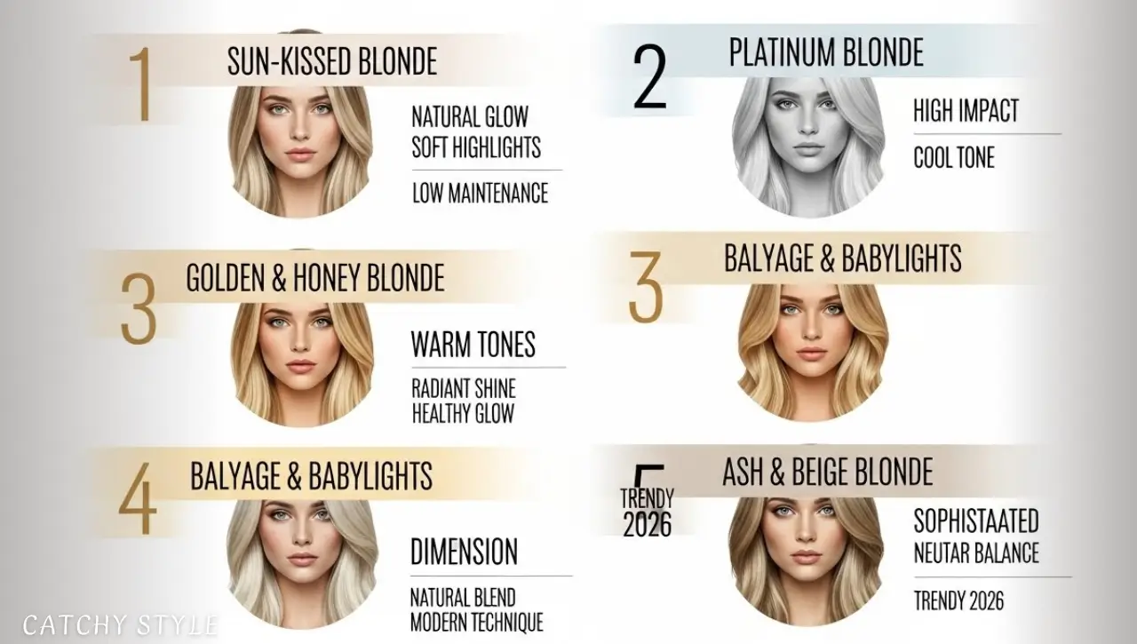 Infographic of blonde hair color trends and styles for women Blonde hair trends infographic for women