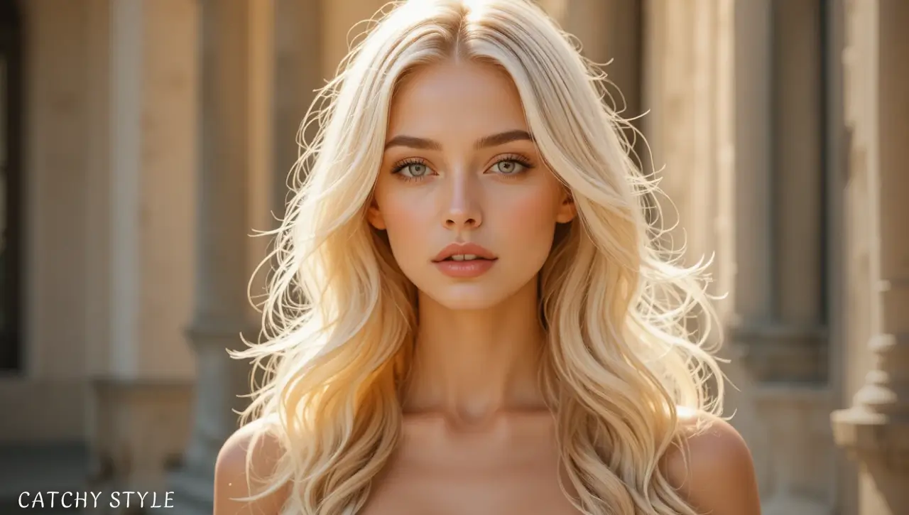 woman with natural blonde hair Elegant woman with natural blonde soft glowing hair