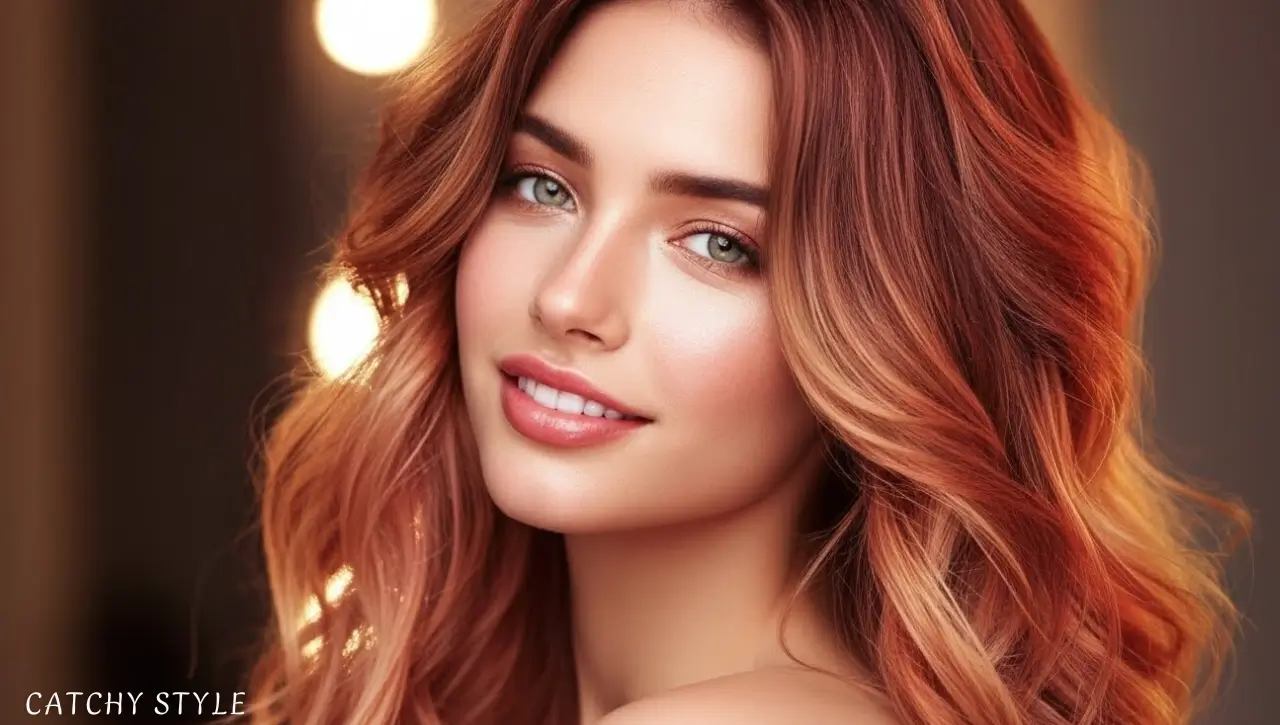 Elegant portrait of woman with strawberry blonde Woman with soft, glowing strawberry blonde hair