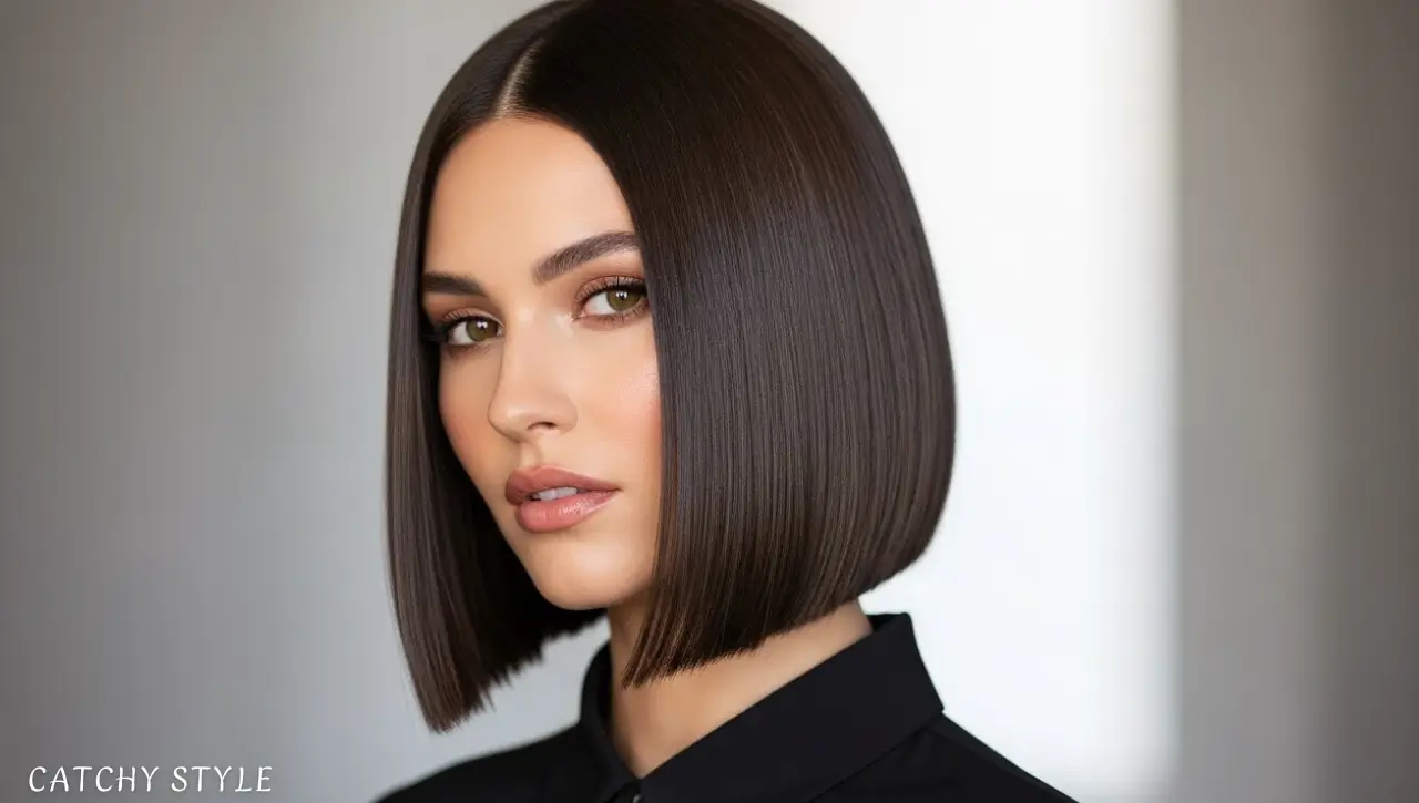 Blunt Collarbone Bob Haircut for Sleek and Polished Style Blunt collarbone bob haircut with polished ends