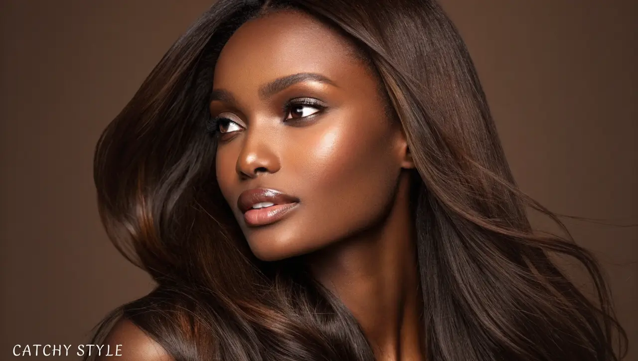 Chocolate Brown Hair Color Ideas That Flatter Dark Skin Women Dark-skinned woman with smooth chocolate brown hair