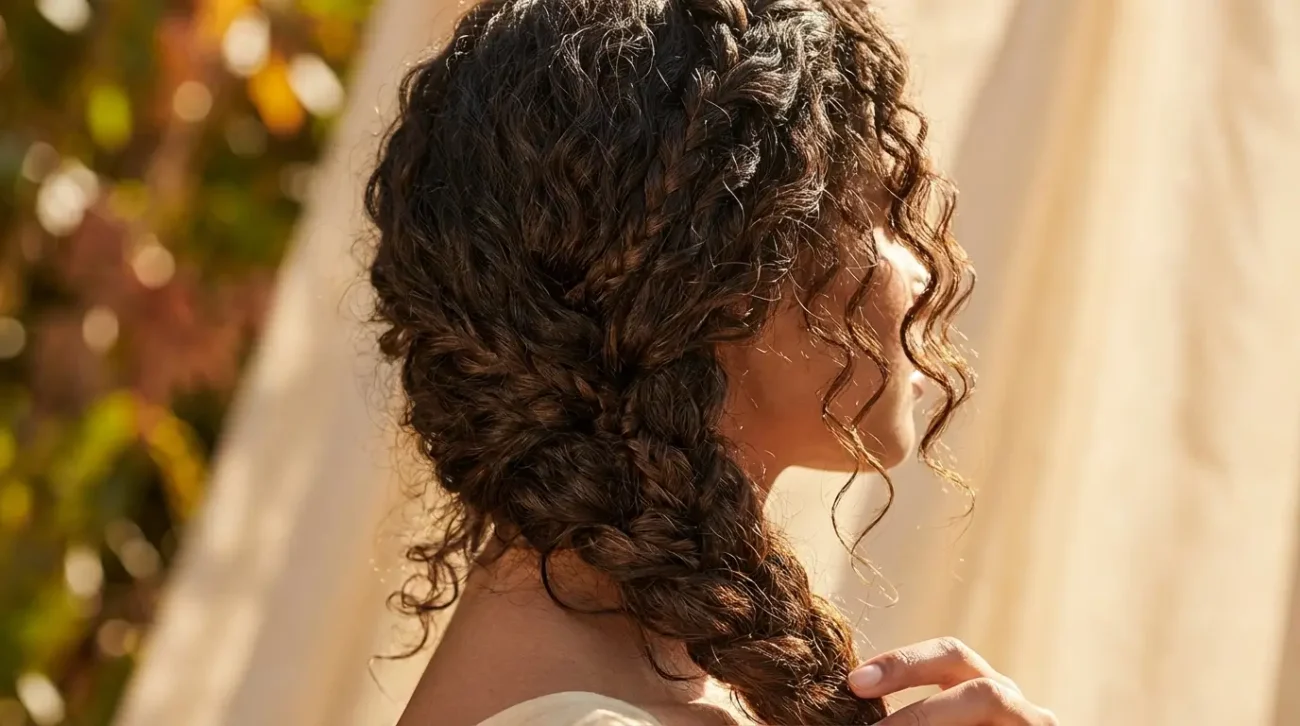Romantic Side Braid with Volume for Curly Hair Styles Show off your curls with a playful textured side braid