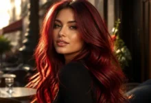 Cherry red hair with vibrant shine and rich dimension