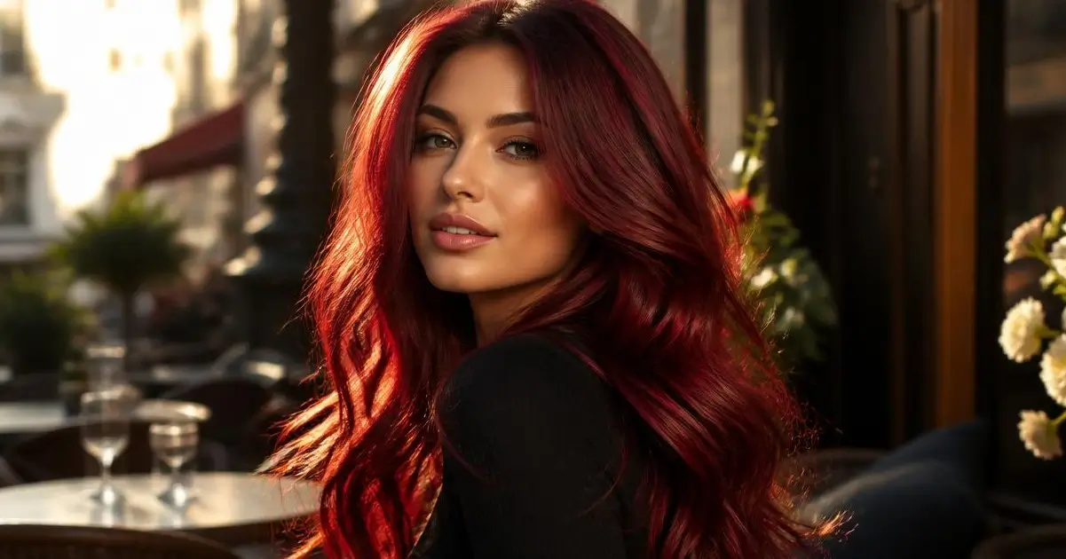 Cherry red hair with vibrant shine and rich dimension