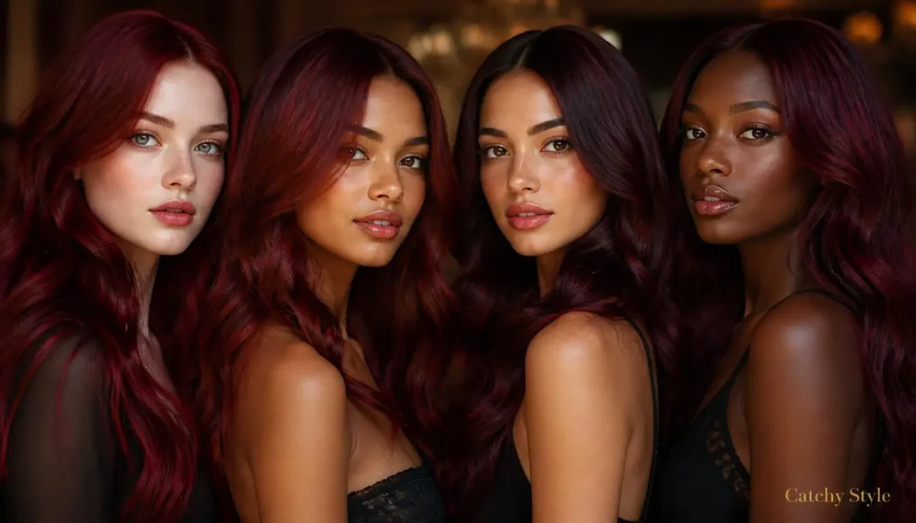 Cherry Red Hair Guide for Cool Warm Olive and Deep Skin Tones Cherry red hair shades matched to different skin undertones