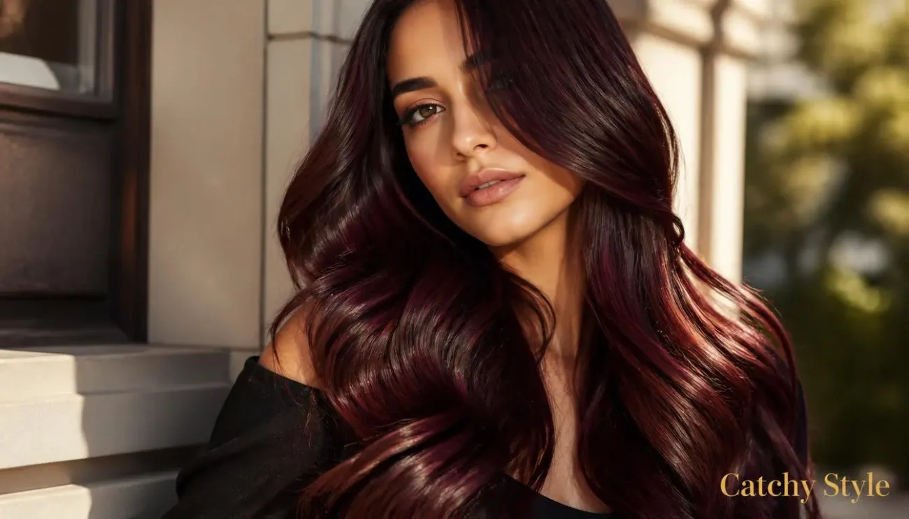 Cherry Red Hair Color Guide: Elegant Dark Cherry Tones Dark cherry red hair color with rich red-violet shine