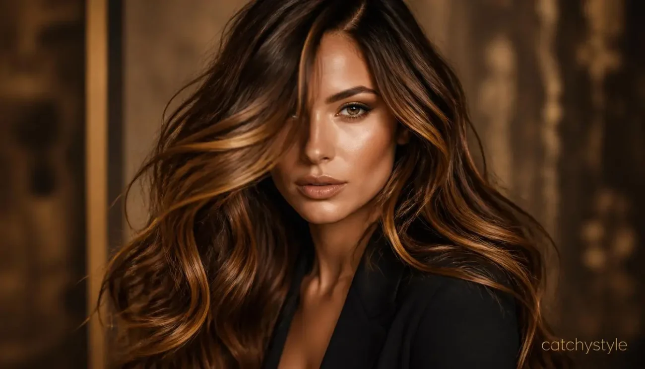 Elegant Tortoiseshell Hair Ideas for a Luxe Statement Look Artistic brown hairstyle with rich caramel and gold tones