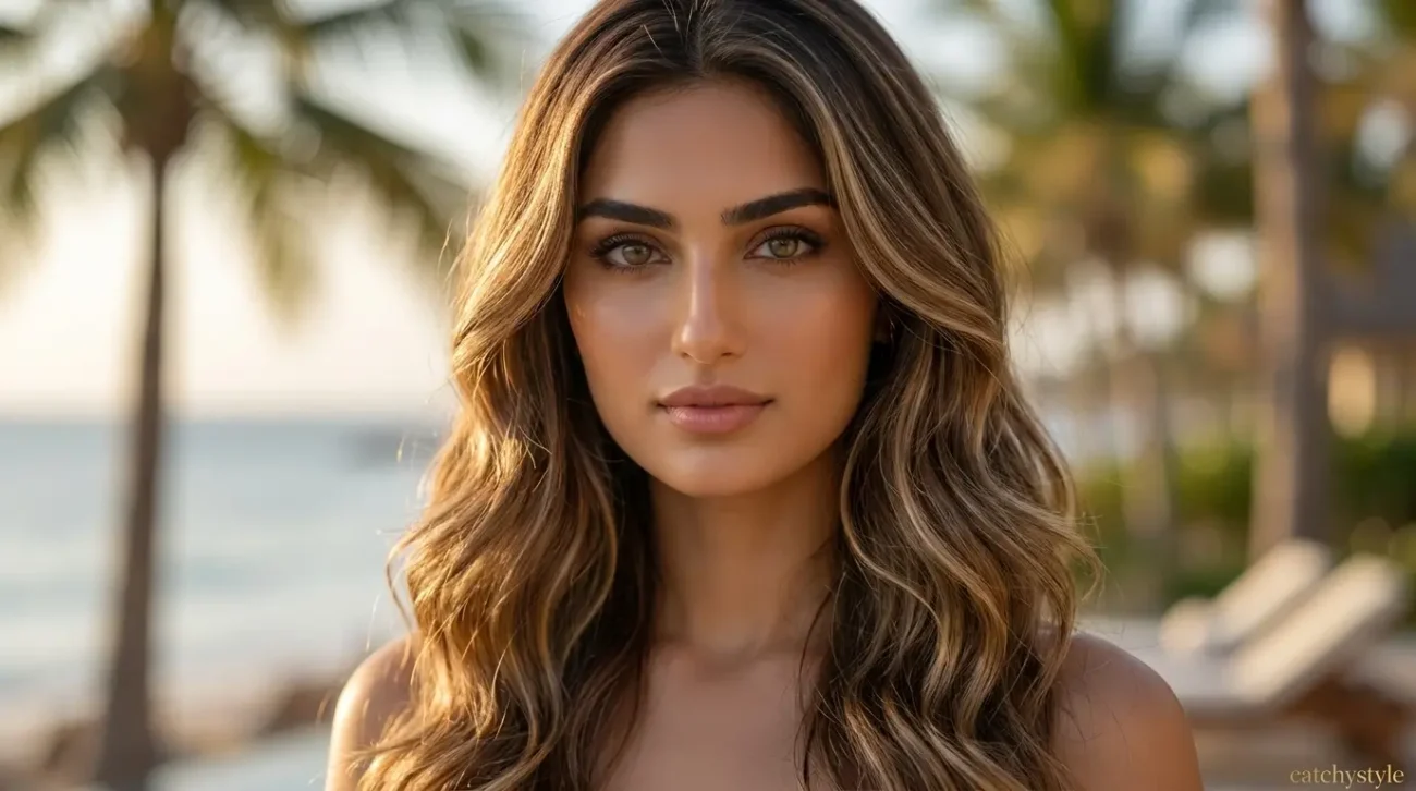 Elegant Brown Hair with Blonde Highlights and Shine Soft brown hairstyle with glossy blonde ribbons