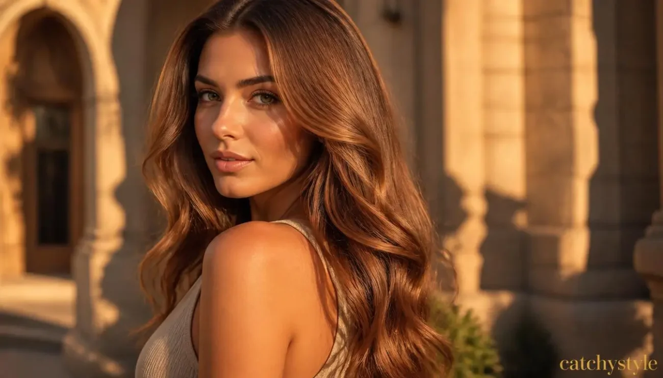 Elegant Bronzed Brown Hair Ideas for Year-Round Glow Bronzed brown hairstyle with luminous sunlit reflection