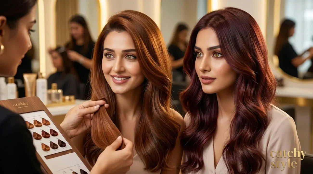 Top Hair Color Shades That Enhance Natural Hazel Eyes Hazel eyes enhanced by copper brown and burgundy hair