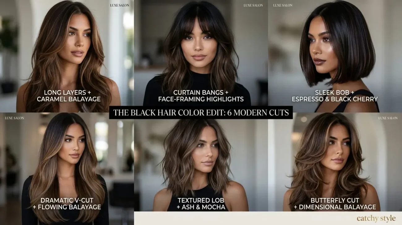 Top Haircuts That Showcase Color Dimension Beautifully Long layers bob lob curtain bangs and butterfly cut