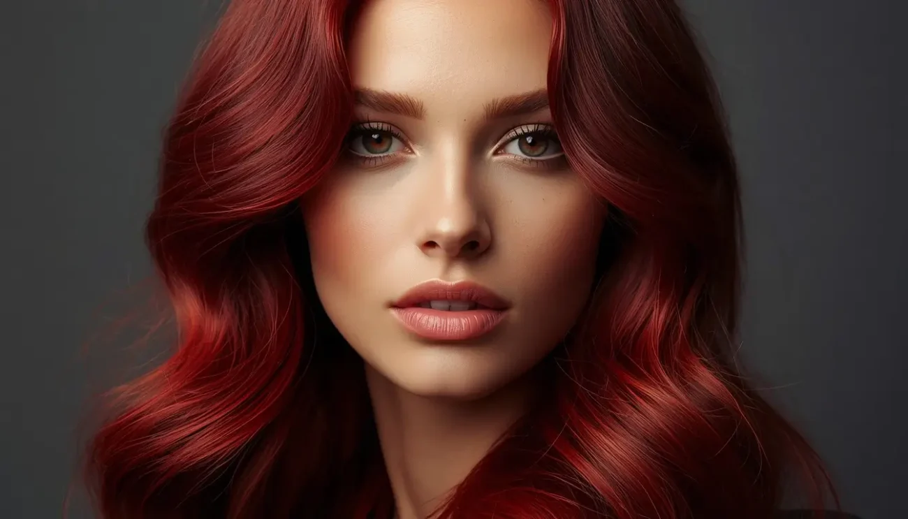 Warm Red Hair with Luxurious Shine Effect Bold warm red hair with glossy finish