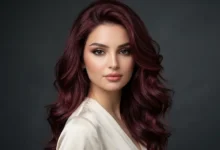 Burgundy hair color with rich wine red and violet tones