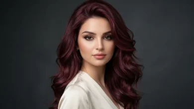 Burgundy hair color with rich wine red and violet tones