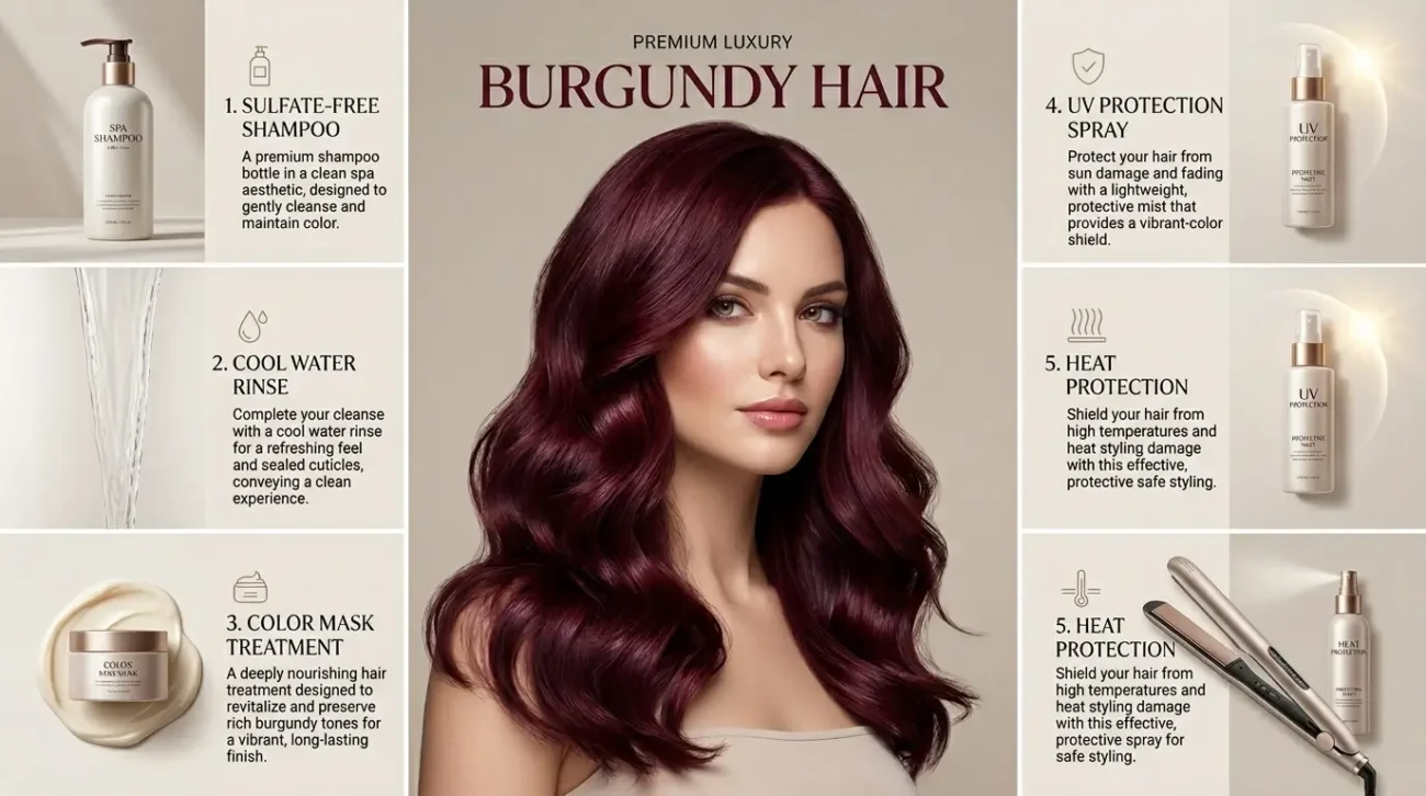Burgundy Hair Color Maintenance Guide for Long Lasting Shine Burgundy hair color maintenance tips infographic guide