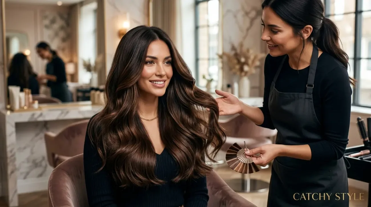 Chocolate Brown Hair Color Transformation for Natural Black Hair Luxurious chocolate brown hair color on naturally black hair
