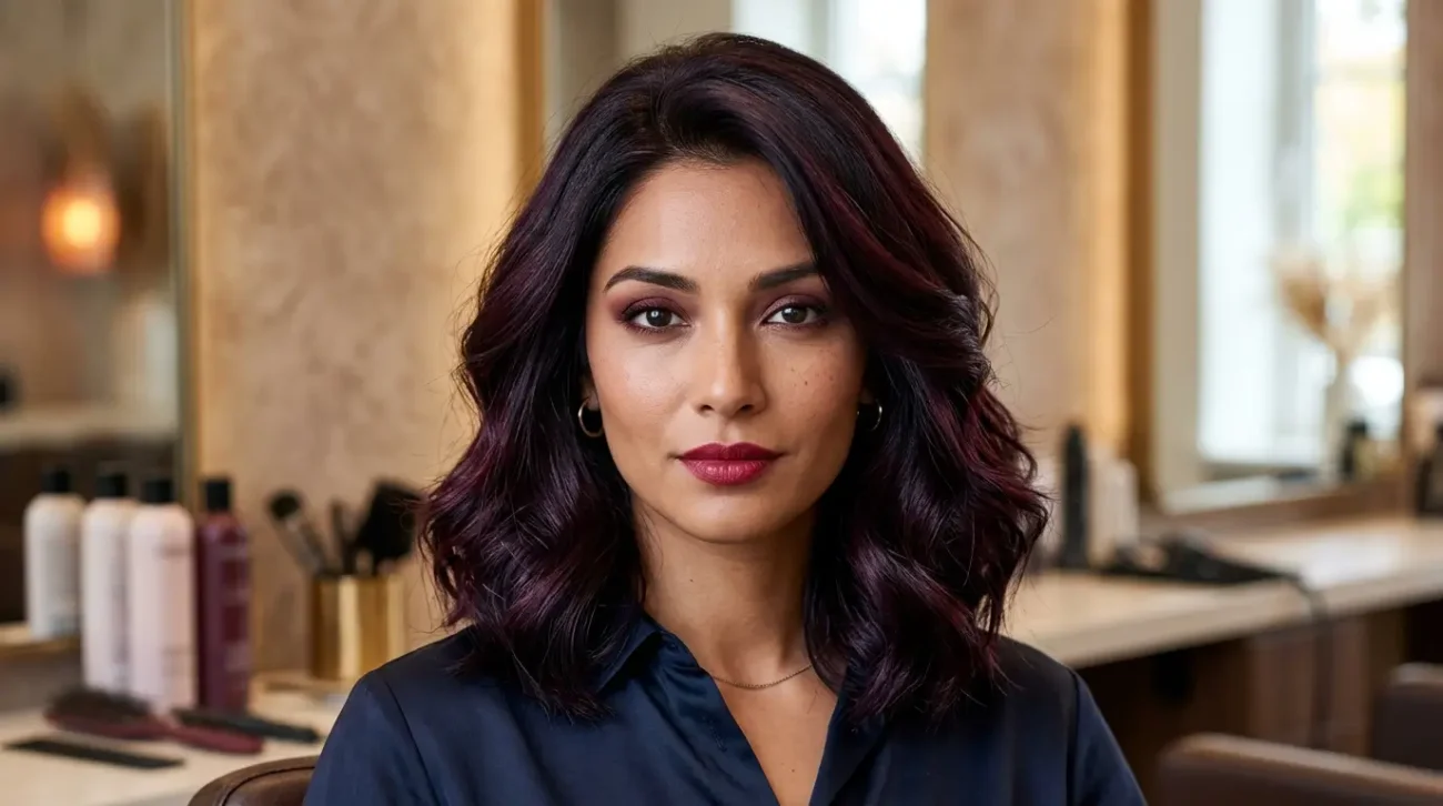 Deep Berry and Violet Reflections on Dark Hair Dark hair featuring subtle berry and violet tones