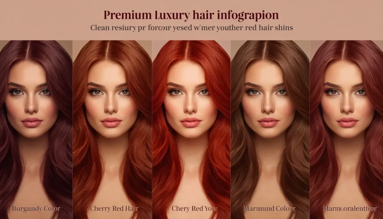 Comparison of Popular Red Hair Shades and Their Differences Comparison of different red hair color tones