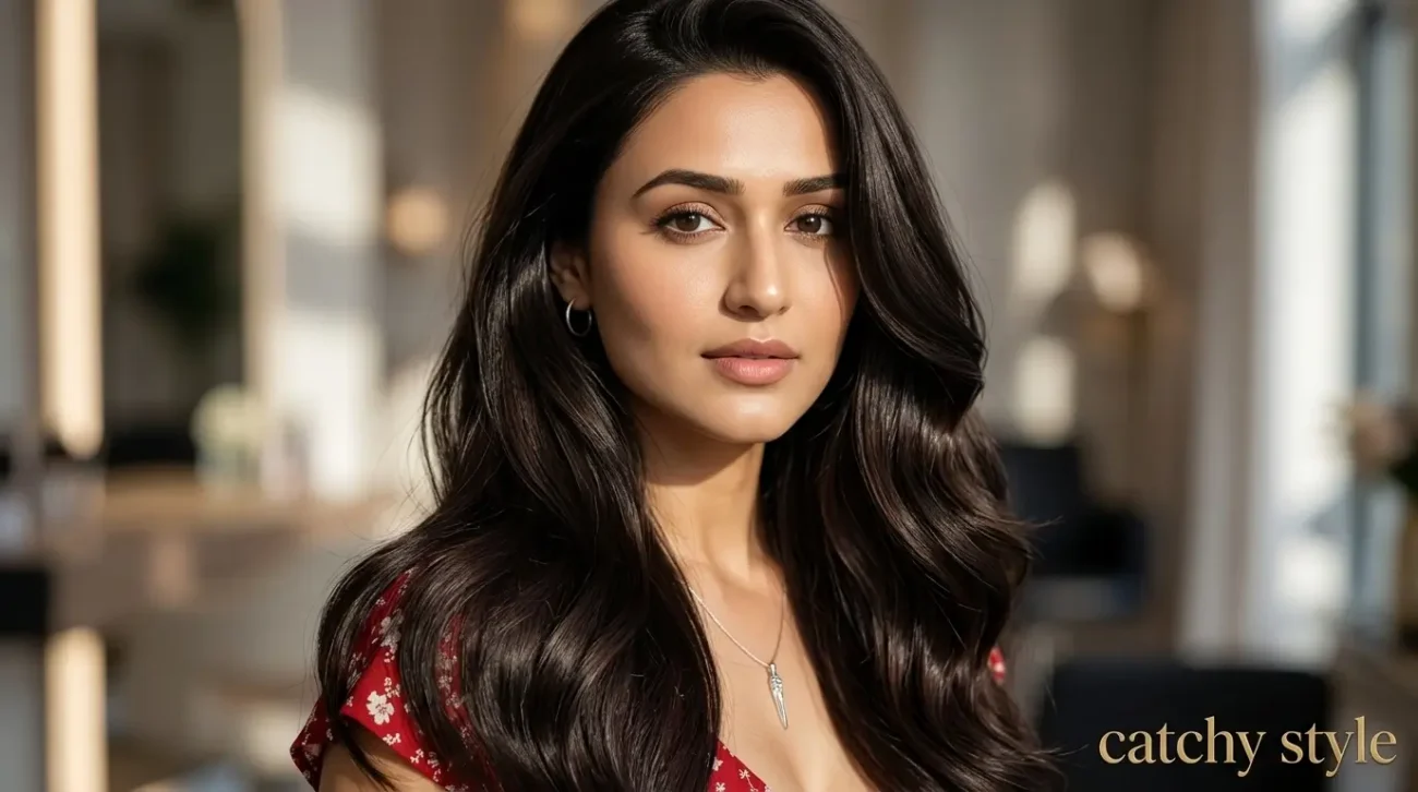 Luxurious Espresso Brown Hair Color for a Natural Look Woman with glossy espresso brown hair and soft waves