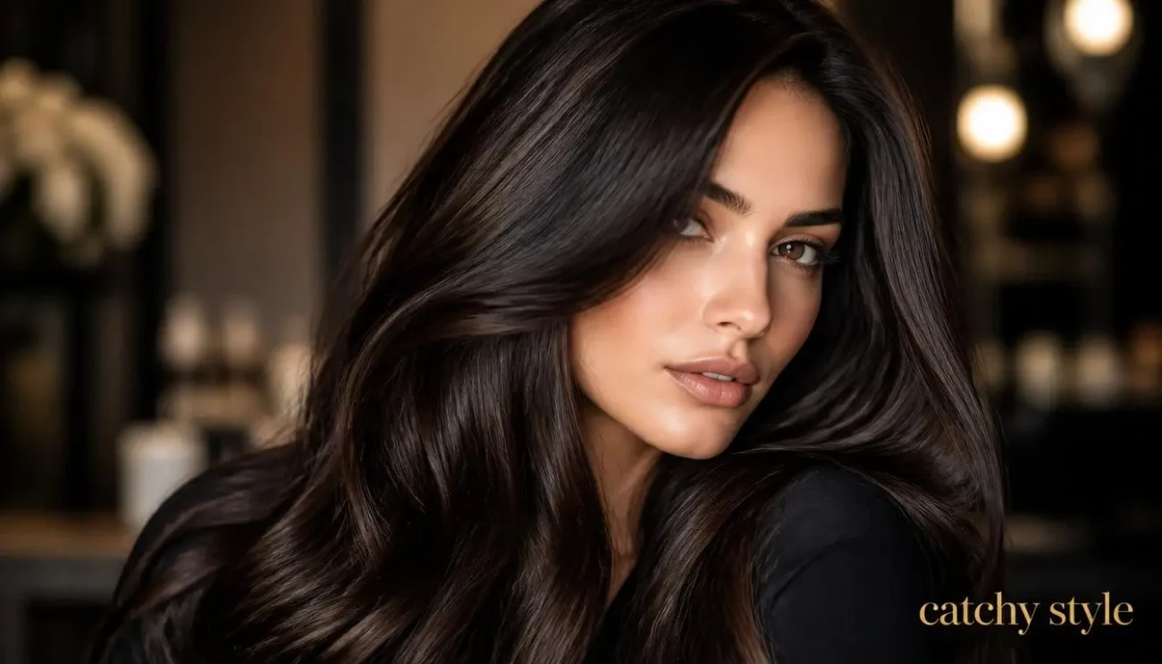 Espresso Luxe Brunette for an Expensive Hair Look Woman with glossy espresso brunette hair and shine