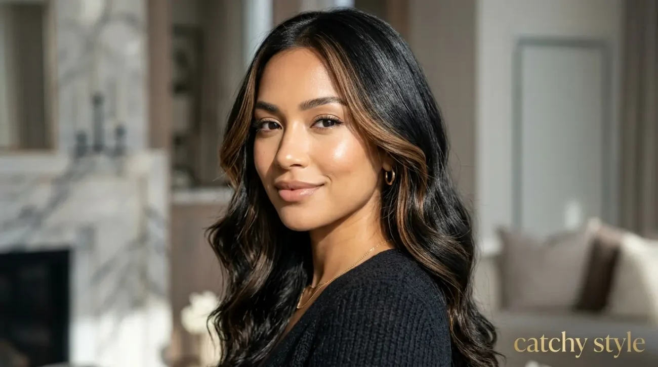 Hair Color From Black: Face-Framing Brightness Trend Hair color from black with face-framing bright highlights