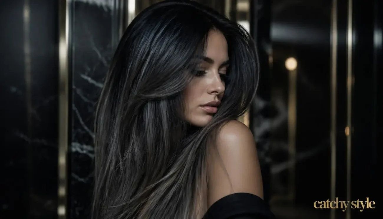 Smoky Gray Black Hair Color for a Bold Modern Look Woman with modern smoky gray black hair color